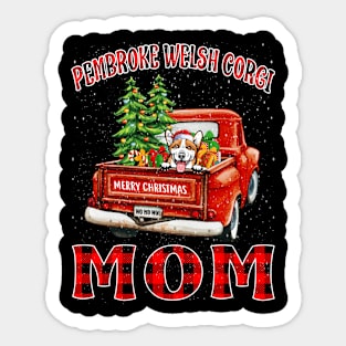 Christmas Pembroke Welsh Corgi Mom Santa Hat Truck Tree Plaid Dog Mom Christmas Sticker